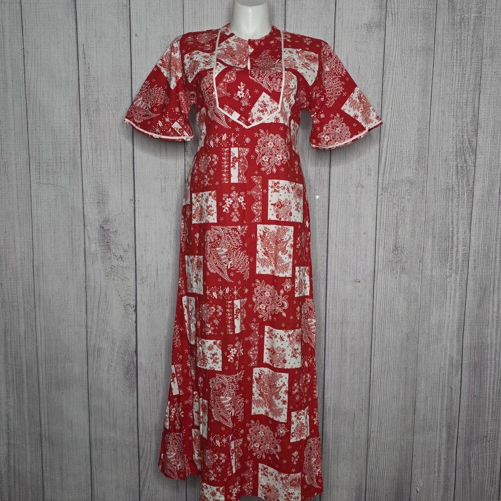Vintage Mr. B of California Red Bandana Print Cotton Maxi Dress, sz Large